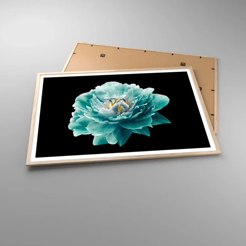 Poster in light oak frame - Blue and Gold Petals - 100x70 cm