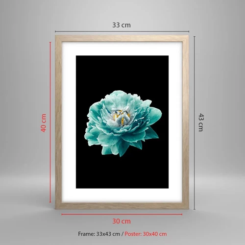 Poster in light oak frame - Blue and Gold Petals - 30x40 cm
