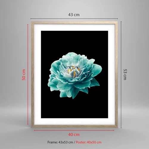 Poster in light oak frame - Blue and Gold Petals - 40x50 cm