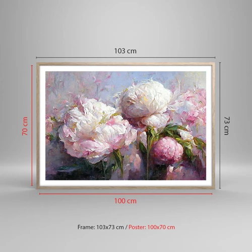 Poster in light oak frame - Bouquet Bubbling with Life - 100x70 cm