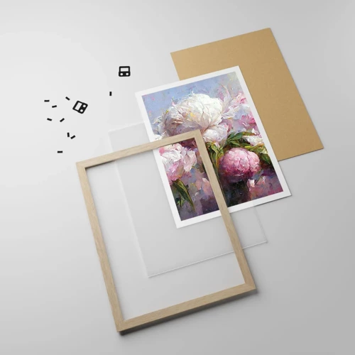 Poster in light oak frame - Bouquet Bubbling with Life - 70x100 cm