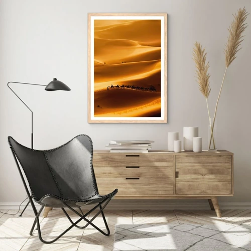 Poster in light oak frame - Caravan on the Waves of a Desert - 30x40 cm