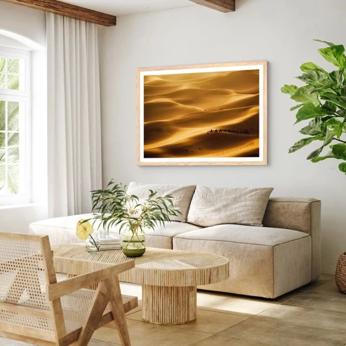 Poster in light oak frame - Caravan on the Waves of a Desert - 50x40 cm