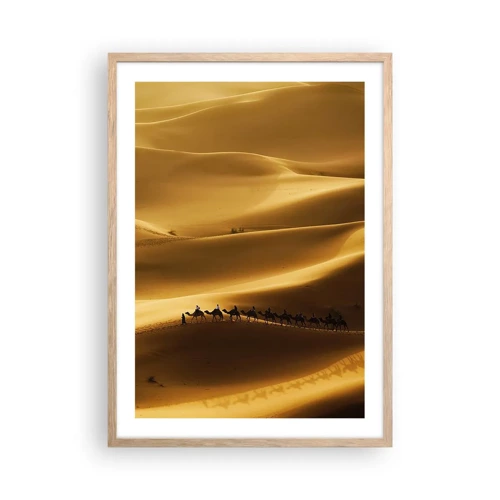Poster in light oak frame - Caravan on the Waves of a Desert - 50x70 cm