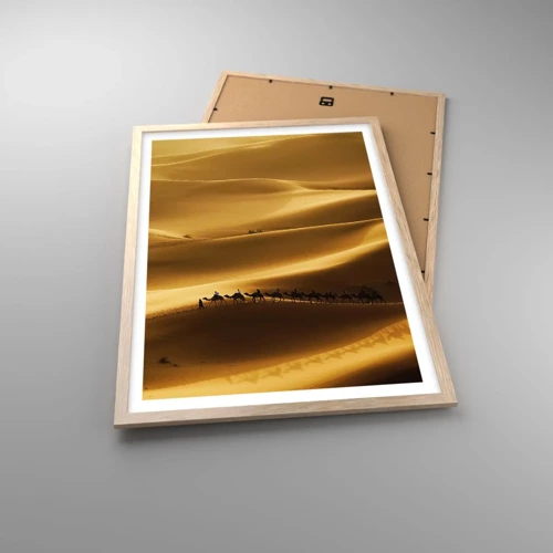 Poster in light oak frame - Caravan on the Waves of a Desert - 50x70 cm