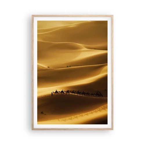 Poster in light oak frame - Caravan on the Waves of a Desert - 70x100 cm