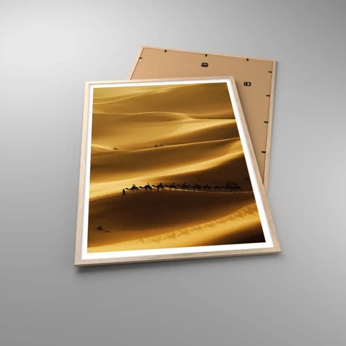 Poster in light oak frame - Caravan on the Waves of a Desert - 70x100 cm