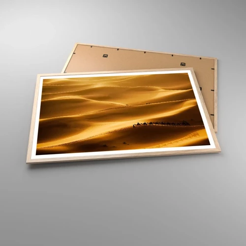 Poster in light oak frame - Caravan on the Waves of a Desert - 91x61 cm