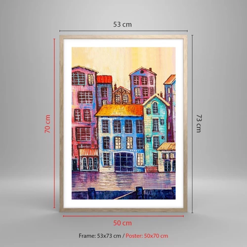 Poster in light oak frame - City Like From a Fairytale - 50x70 cm