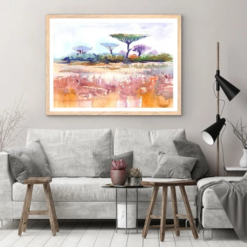 Poster in light oak frame - Colour of Savannah - 100x70 cm