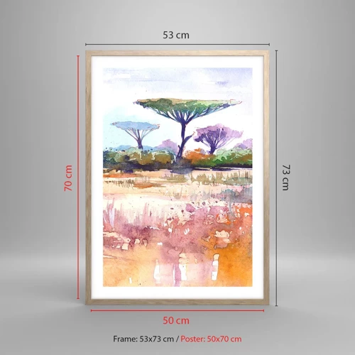 Poster in light oak frame - Colour of Savannah - 50x70 cm