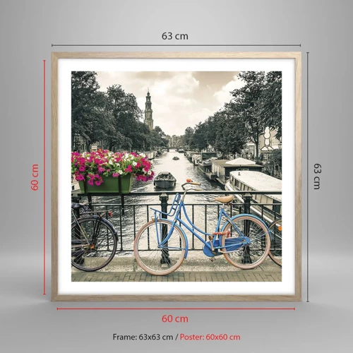 Poster in light oak frame - Colour of a Street in Amsterdam - 60x60 cm