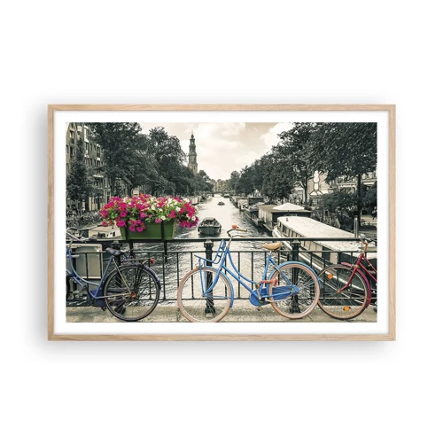 Poster in light oak frame - Colour of a Street in Amsterdam - 91x61 cm