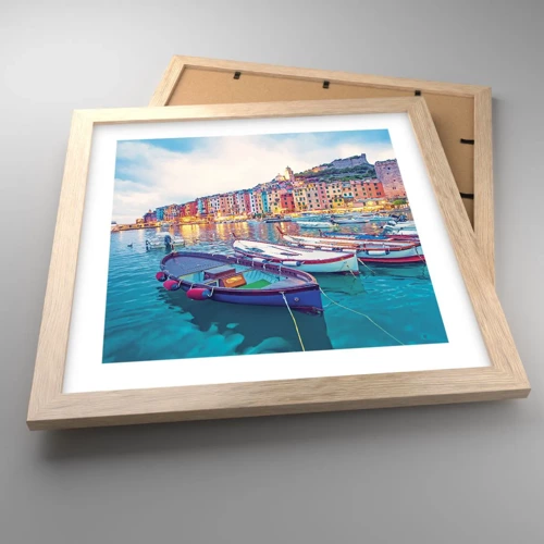 Poster in light oak frame - Colourful Evening in a Port - 30x30 cm