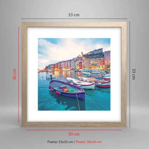 Poster in light oak frame - Colourful Evening in a Port - 30x30 cm