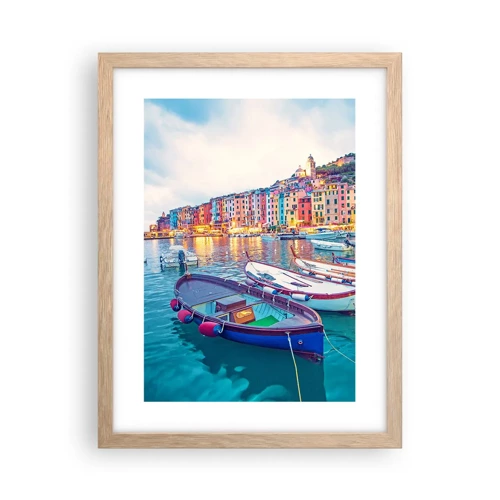 Poster in light oak frame - Colourful Evening in a Port - 30x40 cm