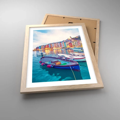 Poster in light oak frame - Colourful Evening in a Port - 30x40 cm