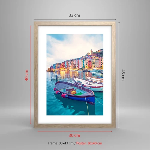 Poster in light oak frame - Colourful Evening in a Port - 30x40 cm