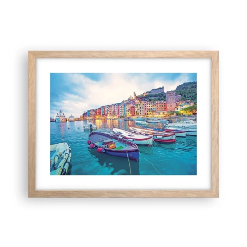 Poster in light oak frame - Colourful Evening in a Port - 40x30 cm