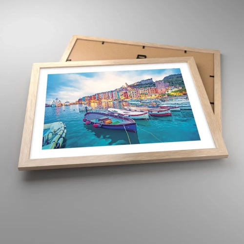 Poster in light oak frame - Colourful Evening in a Port - 40x30 cm