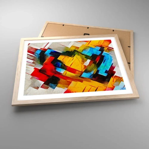 Poster in light oak frame - Colourful Quilt - 50x40 cm