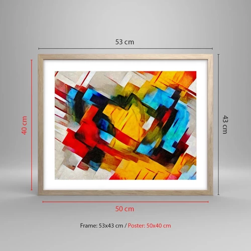 Poster in light oak frame - Colourful Quilt - 50x40 cm