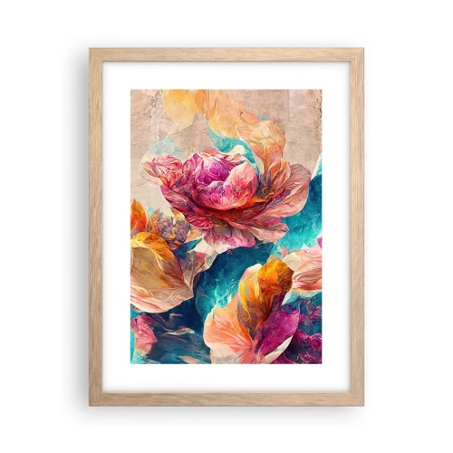 Poster in light oak frame - Colourful Splendour of a Bouquet - 30x40 cm