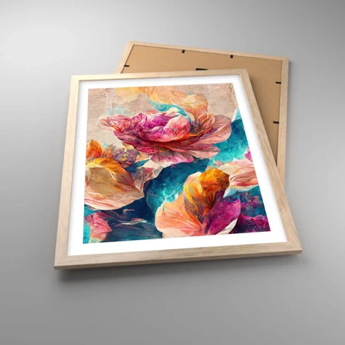 Poster in light oak frame - Colourful Splendour of a Bouquet - 40x50 cm