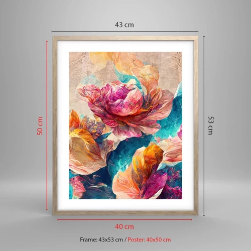 Poster in light oak frame - Colourful Splendour of a Bouquet - 40x50 cm