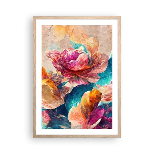 Poster in light oak frame - Colourful Splendour of a Bouquet - 50x70 cm