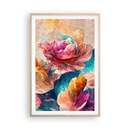 Poster in light oak frame - Colourful Splendour of a Bouquet - 61x91 cm