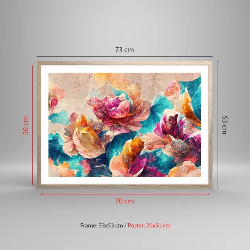 Poster in light oak frame - Colourful Splendour of a Bouquet - 70x50 cm