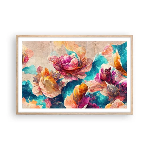 Poster in light oak frame - Colourful Splendour of a Bouquet - 91x61 cm