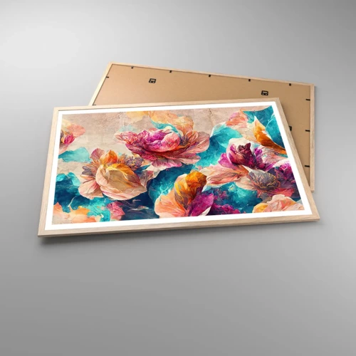 Poster in light oak frame - Colourful Splendour of a Bouquet - 91x61 cm