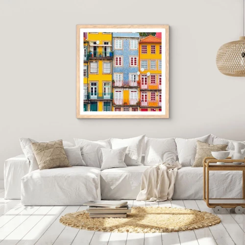 Poster in light oak frame - Colours of Old Town - 60x60 cm