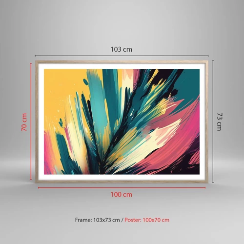 Poster in light oak frame - Composition -Explosion of Joy - 100x70 cm