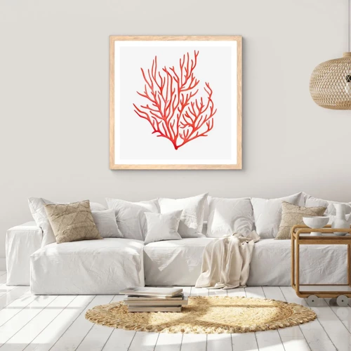 Poster in light oak frame - Coral Filigree - 60x60 cm