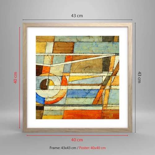 Poster in light oak frame - Cubism on a Construction Site - 40x40 cm