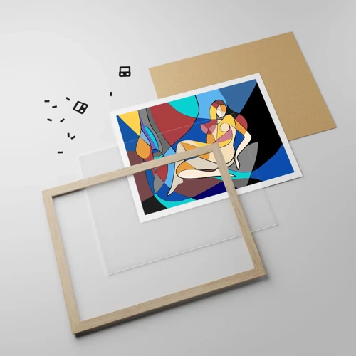 Poster in light oak frame - Cubist Nude - 100x70 cm