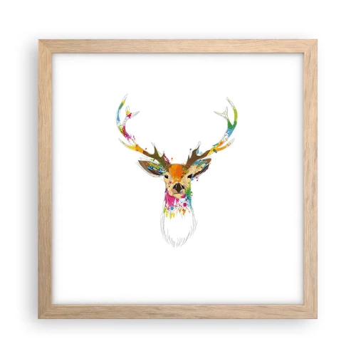 Poster in light oak frame - Deer Bathed in Colour - 30x30 cm