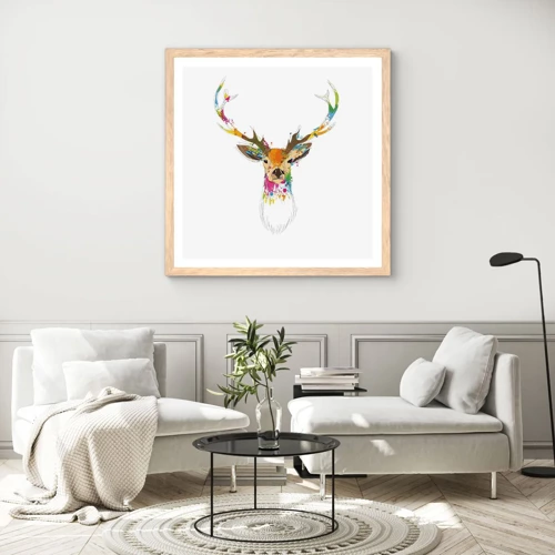 Poster in light oak frame - Deer Bathed in Colour - 30x30 cm