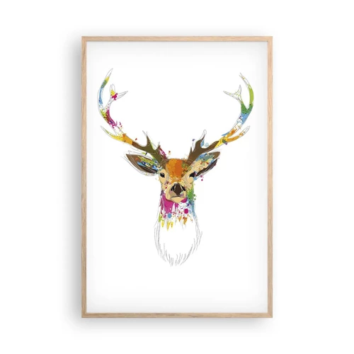 Poster in light oak frame - Deer Bathed in Colour - 61x91 cm