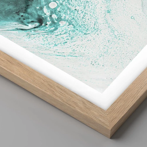 Poster in light oak frame - Dissolving in White and Turquoise - 40x50 cm