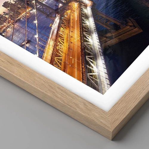 Poster in light oak frame - Down the Illuminated Bridge - 30x30 cm