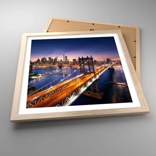 Poster in light oak frame - Down the Illuminated Bridge - 40x40 cm