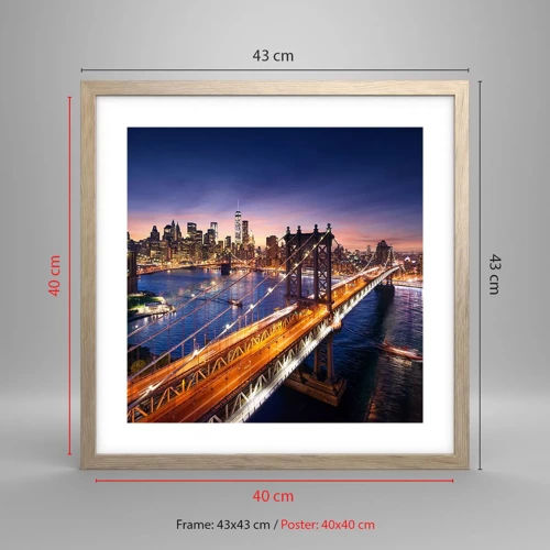 Poster in light oak frame - Down the Illuminated Bridge - 40x40 cm