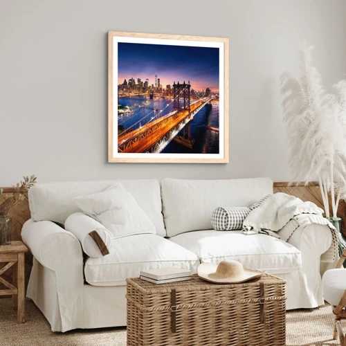 Poster in light oak frame - Down the Illuminated Bridge - 40x40 cm