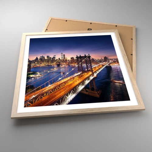 Poster in light oak frame - Down the Illuminated Bridge - 50x50 cm