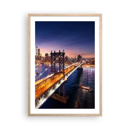 Poster in light oak frame - Down the Illuminated Bridge - 50x70 cm