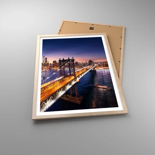 Poster in light oak frame - Down the Illuminated Bridge - 50x70 cm